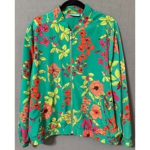 Susan Graver Jacket Women XL Multicolor Floral Pockets Full Zip Lightweight
